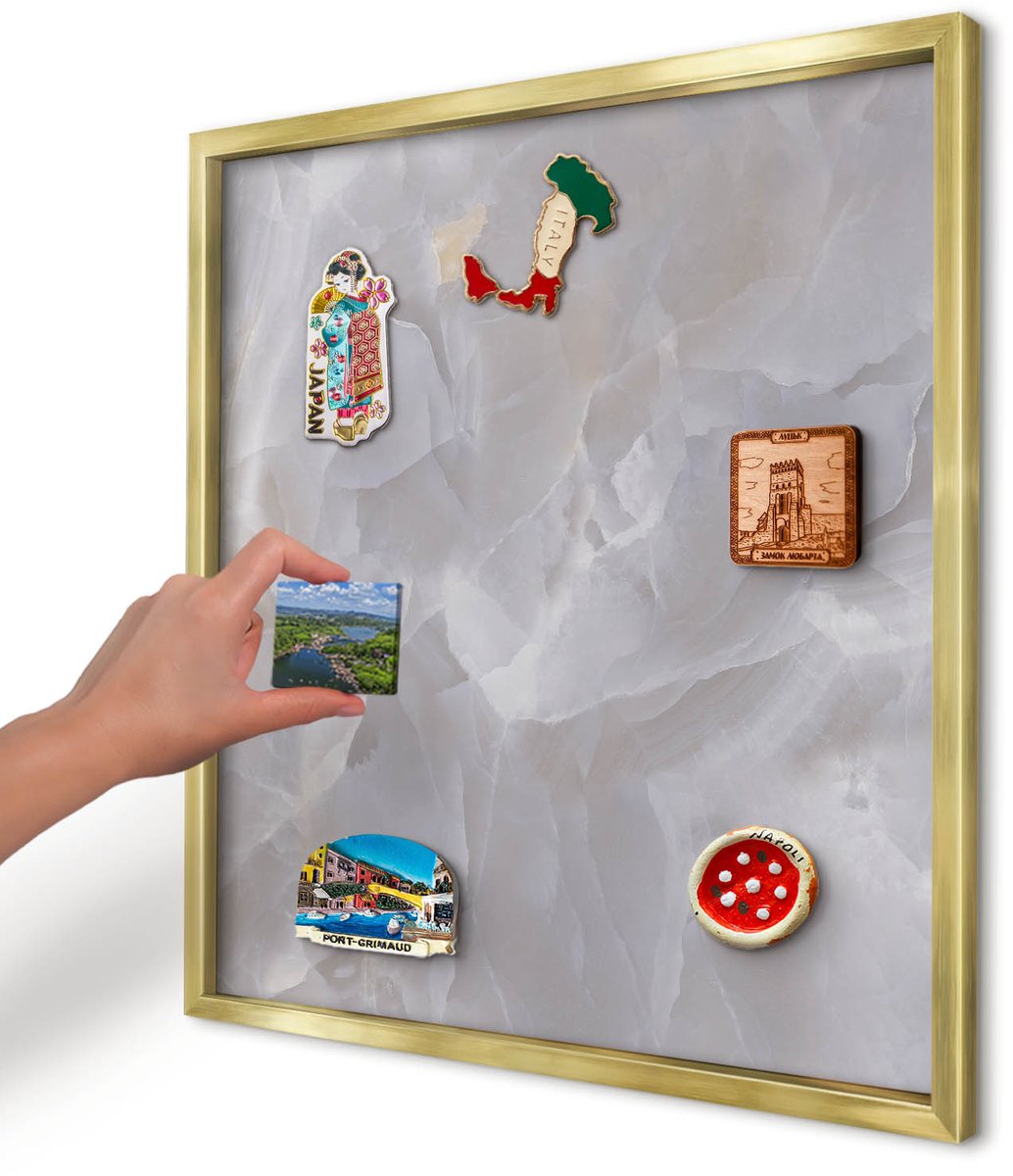 Artprintcave Grijs Magneetbord mit Gouden Frame - 50x50 cm - Grijze Elegantie Notitiebord - Minimalist Magnetisch Bord - Texturen
