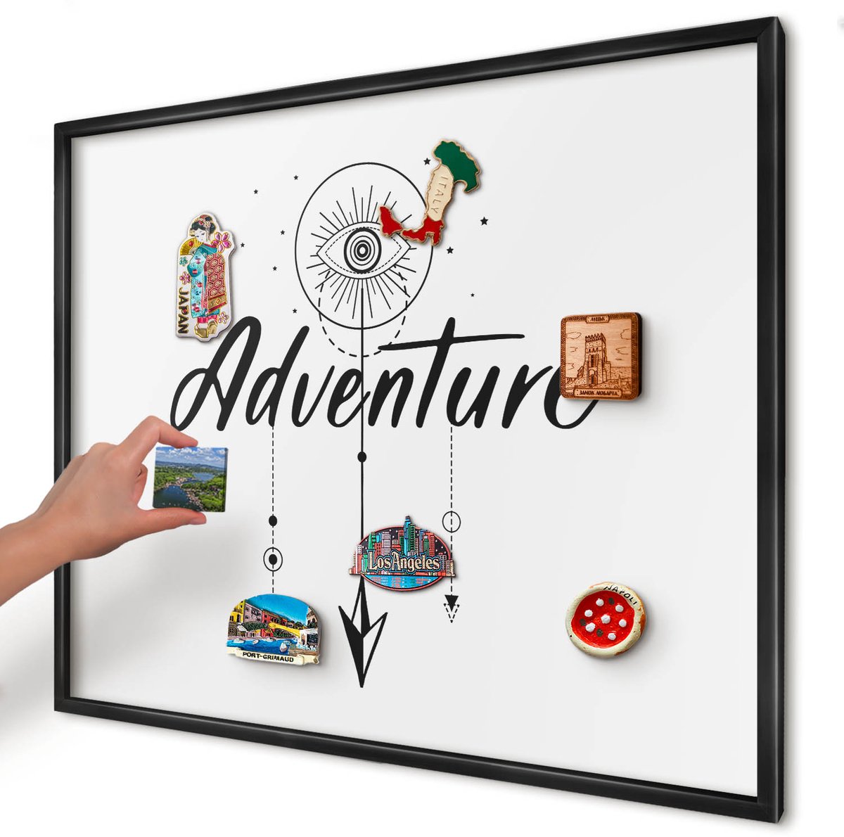 Artprintcave Wit Magneetbord mit Zwart Frame - 80x60 cm - Avontuurthema Magnetisch Bord - Minimalist Magneetbord Voor Keuken - Teksten