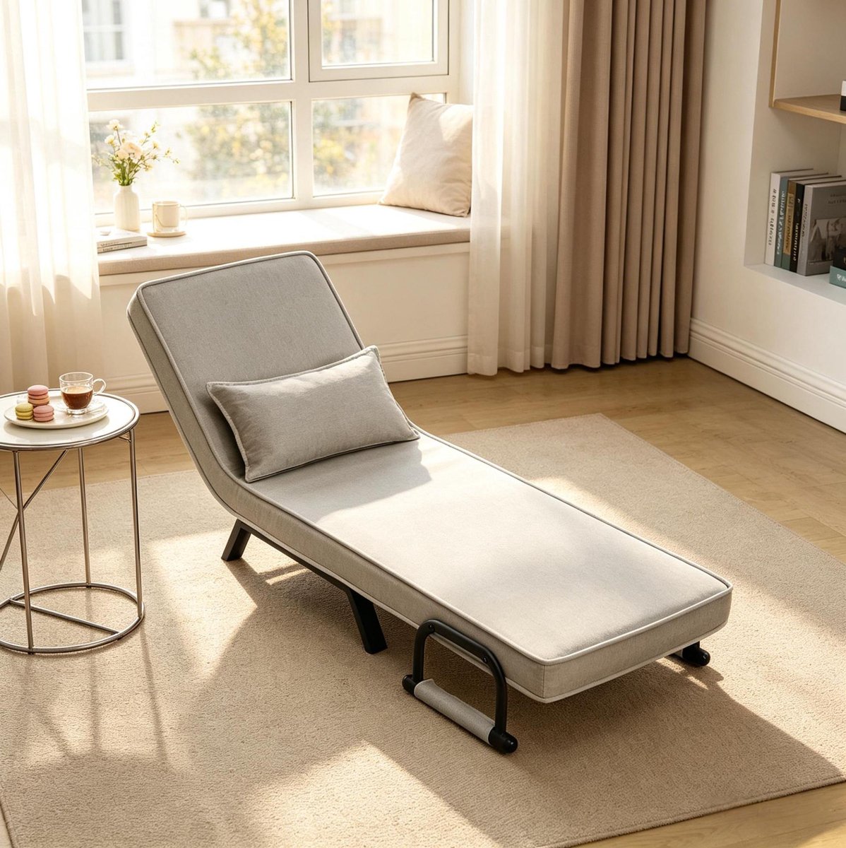 FloraGrace Verstelbare Fauteuil 65 cm - Opvouwbare Slaapstoel Met 5 Standen - Voor Wonen En Slapen - Stoffen Design - Lichtgrijs - Zonder Matras