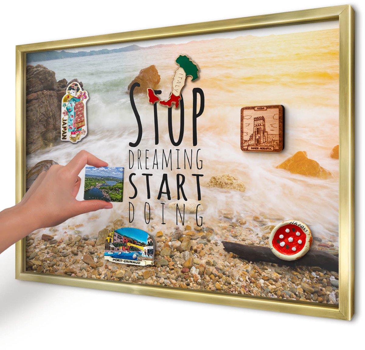 Artprintcave Beige Magneetbord mit Gouden Frame - 60x40 cm - Kustthema Magneetbord Voor Foto's - Fotografisch Magnetisch Bord Voor Magneten - Landschappen