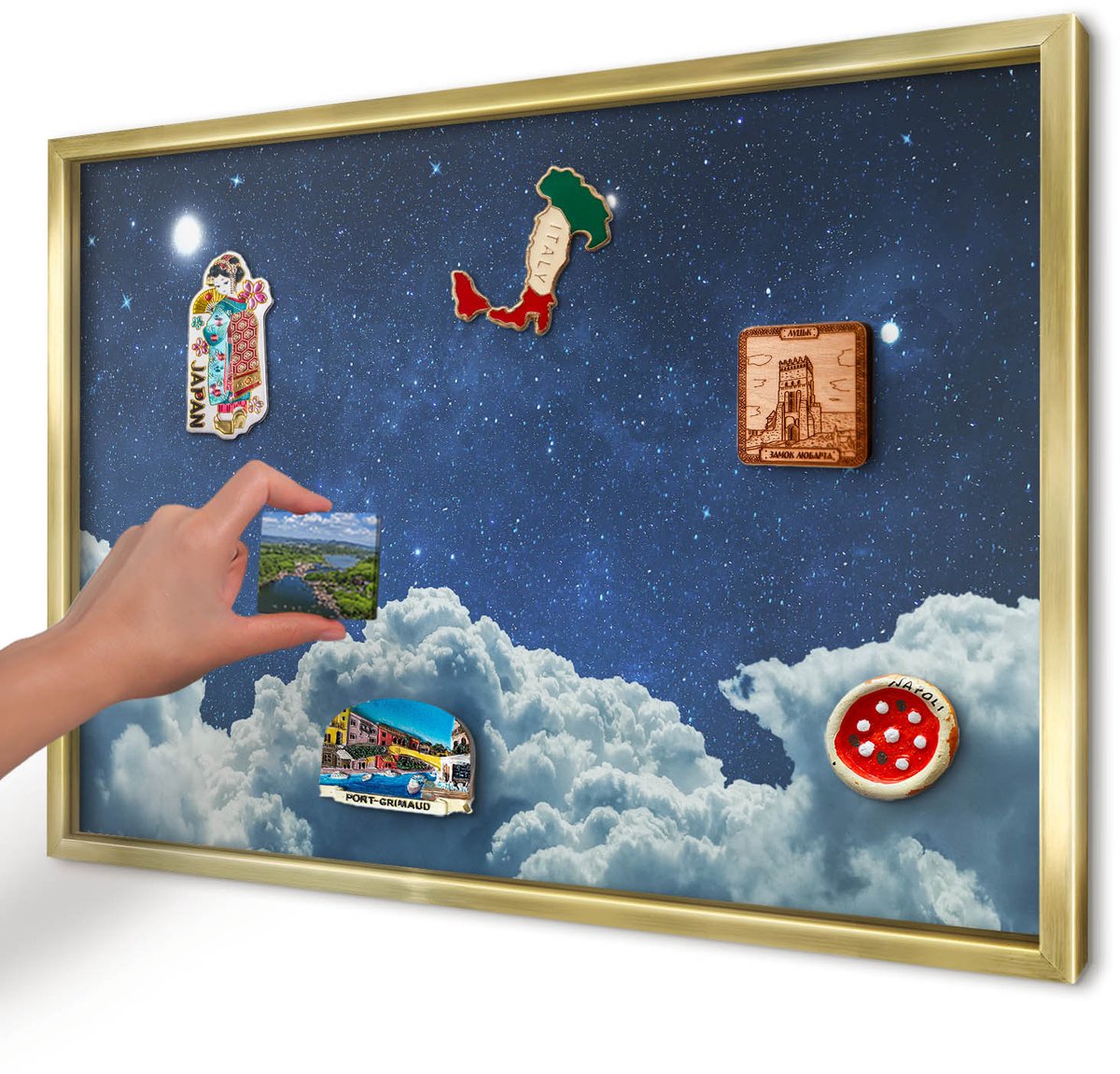 Artprintcave Marine Magneetbord mit Gouden Frame - 60x40 cm - Kosmische Nacht Magneet Bord mit Frame - Surrealistisch Memobord Keuken - Kosmos