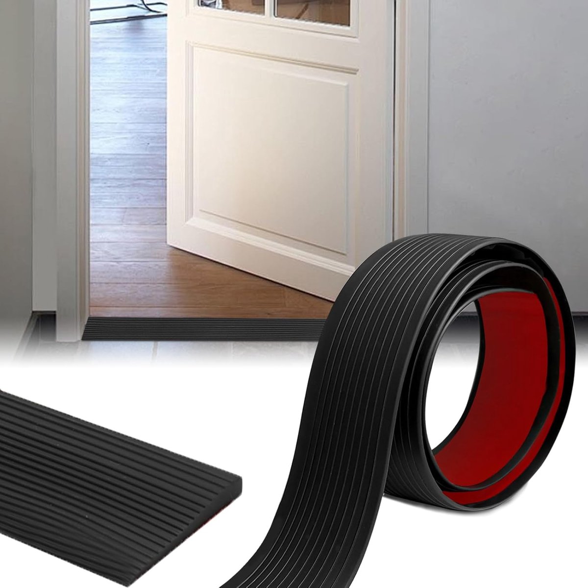 2 cm hoogte overgangsprofiel zelfklevend drempelramp, antislip rubber deurdrempelramp zuigrobot, voor rolstoelen, kinderwagens, binnen- en buitengebied (zwart, 1M x 8CMx2CM)