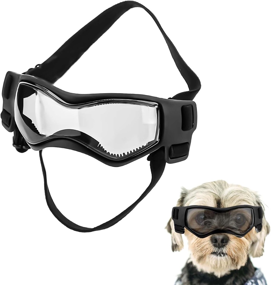 Hondenzonnebril voor Kleine Rassen, Hondenbril Kleine Honden Winddicht Anti-Condens Hondenzonnebril Verstelbaar Hondenbril voor Huisdier Klein Medium Honden Buiten Oogbescherming (Zwart)