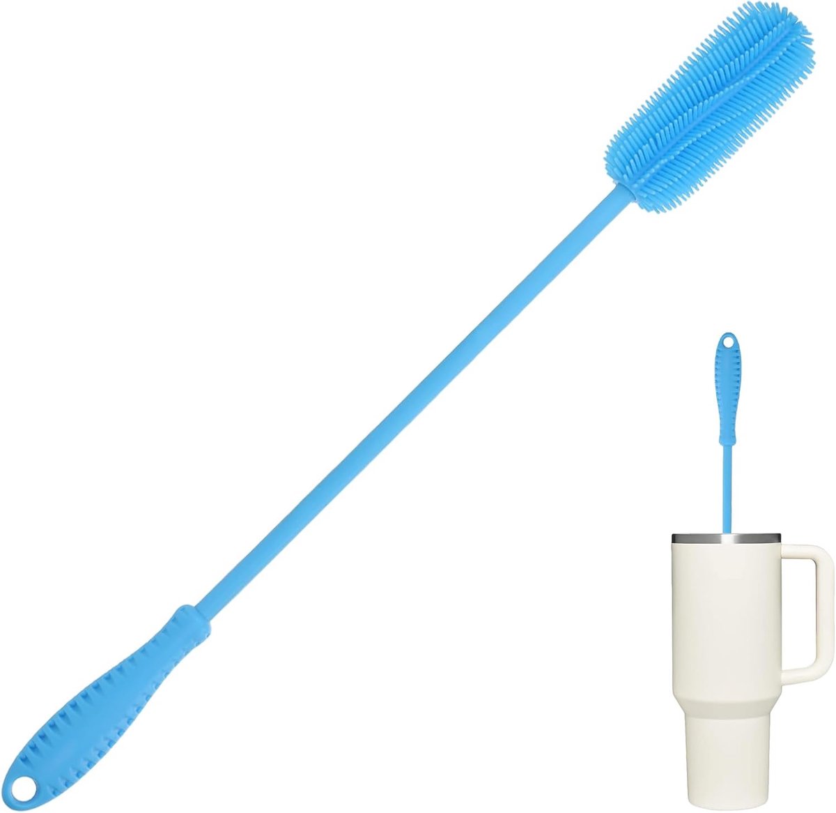 SnelShoppen - Long Handle Silicone Flesborstel 39.5cm voor Babyflessen, Hydroflessen, Sportflessen, Vazen en Glazen, Perfect voor Smalle Flessen (Lang
