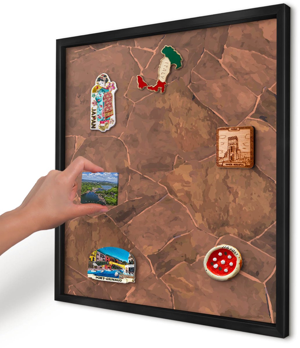 Artprintcave Bruin Magneetbord mit Zwart Frame - 50x50 cm - Stenen Constructie Magneet Bord mit Frame - Rustiek Magnetisch Bord Voor Magneten - Texturen