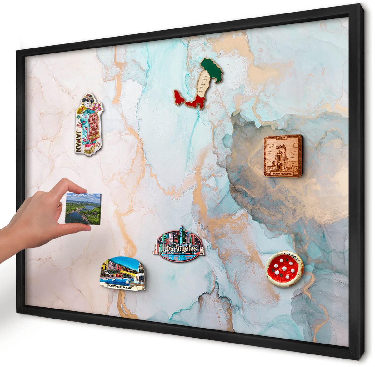 Artprintcave Beige Magneetbord mit Zwart Frame - 70x50 cm - Pastelvormen Magneetbord Voor Foto's - Abstract Magnetisch Bord - Abstractie
