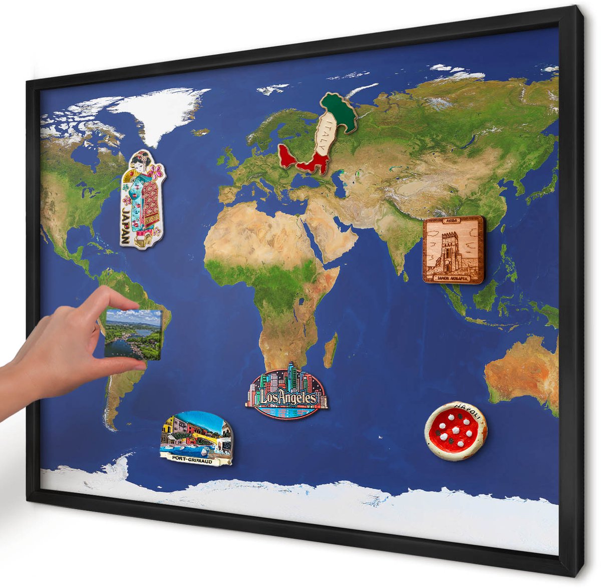 Artprintcave Marine Magneetbord mit Zwart Frame - 70x50 cm - De Wereld In Kaart Brengen Magnetisch Bord Voor Magneten - Modern Magneet Bord mit Frame - Kaarten