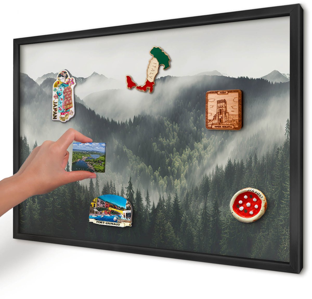 Artprintcave Groente Magneetbord mit Zwart Frame - 60x40 cm - Groene Bergen Magneetbord Voor Keuken - Fotografisch Magneetbord Voor Foto's - Landschappen