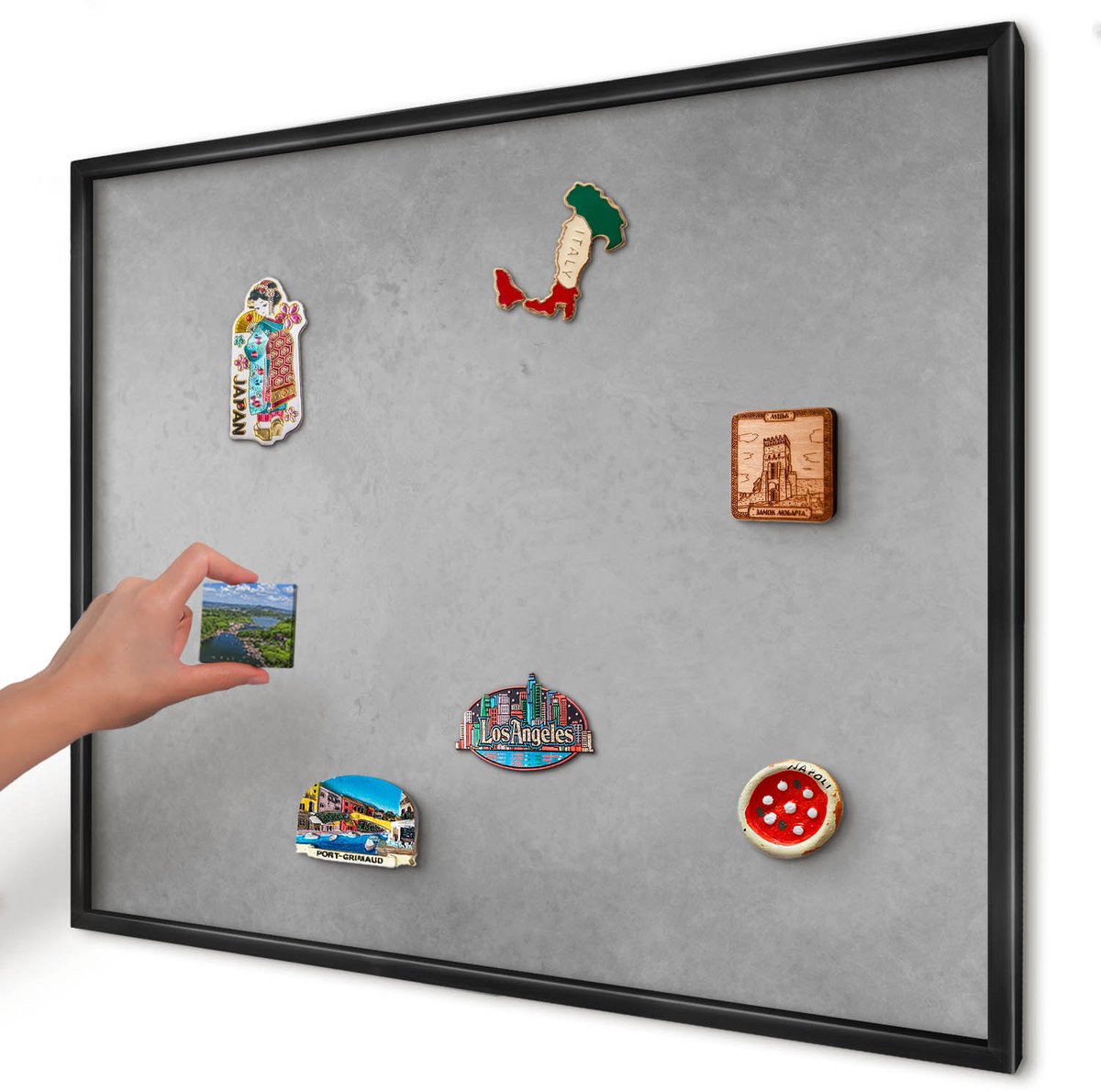 Artprintcave Grijs Magneetbord mit Zwart Frame - 80x60 cm - Zilveren Mist Wandbord Magnetisch - Minimalist Magneetbord Voor Foto's - Texturen