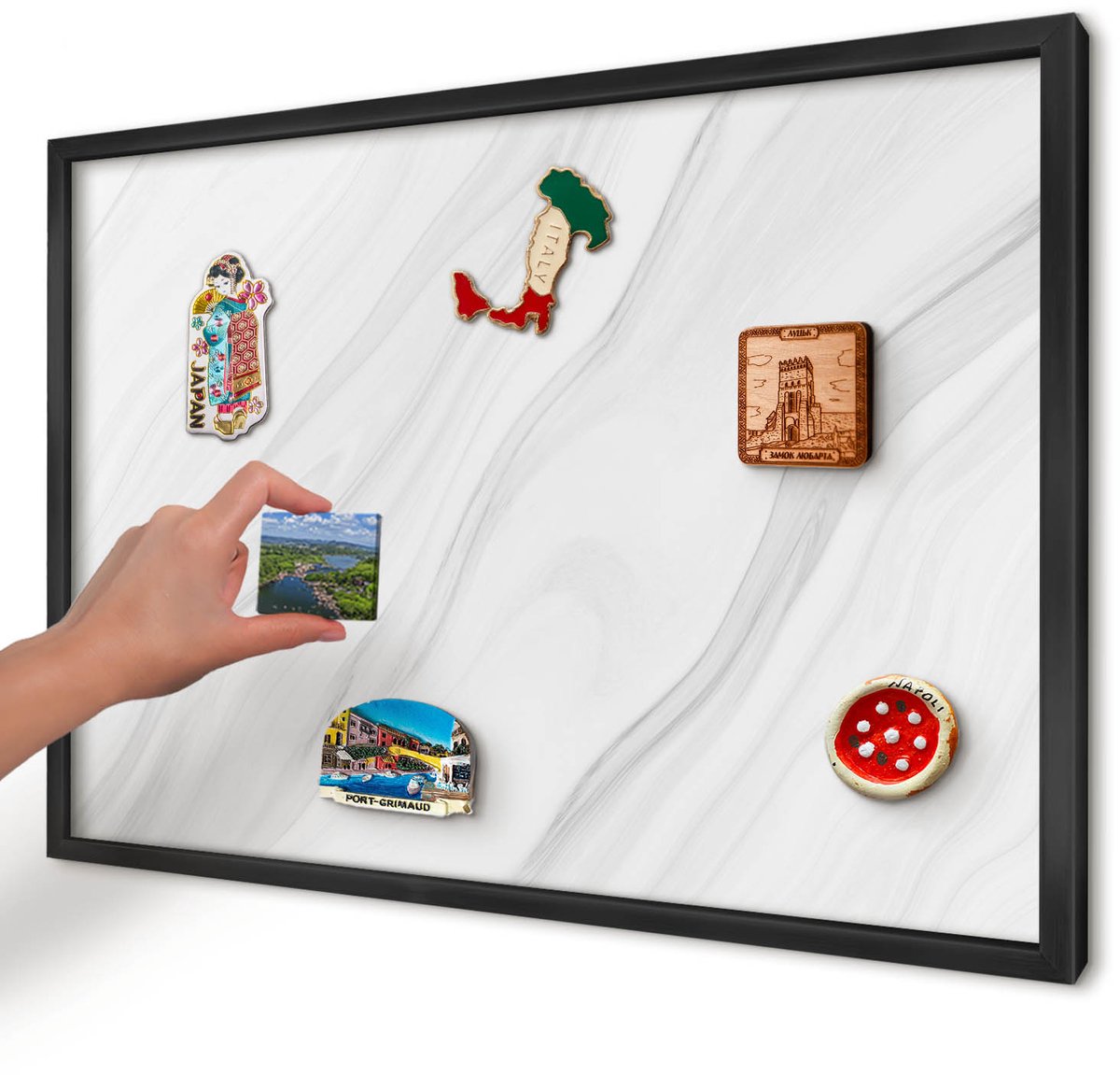 Artprintcave Wit Magneetbord mit Zwart Frame - 60x40 cm - Subtiel Marmer Wandbord Magnetisch - Minimalist Magneet Bord mit Frame - Texturen