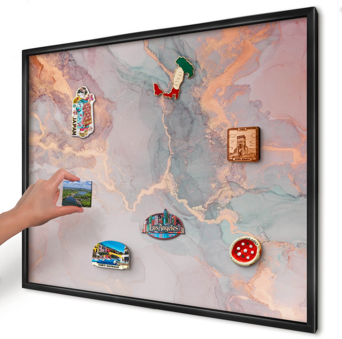Artprintcave Beige Magneetbord mit Zwart Frame - 80x60 cm - Kleurrijke Abstractie Magneet Bord mit Frame - Abstract Magnetisch Bord - Abstractie