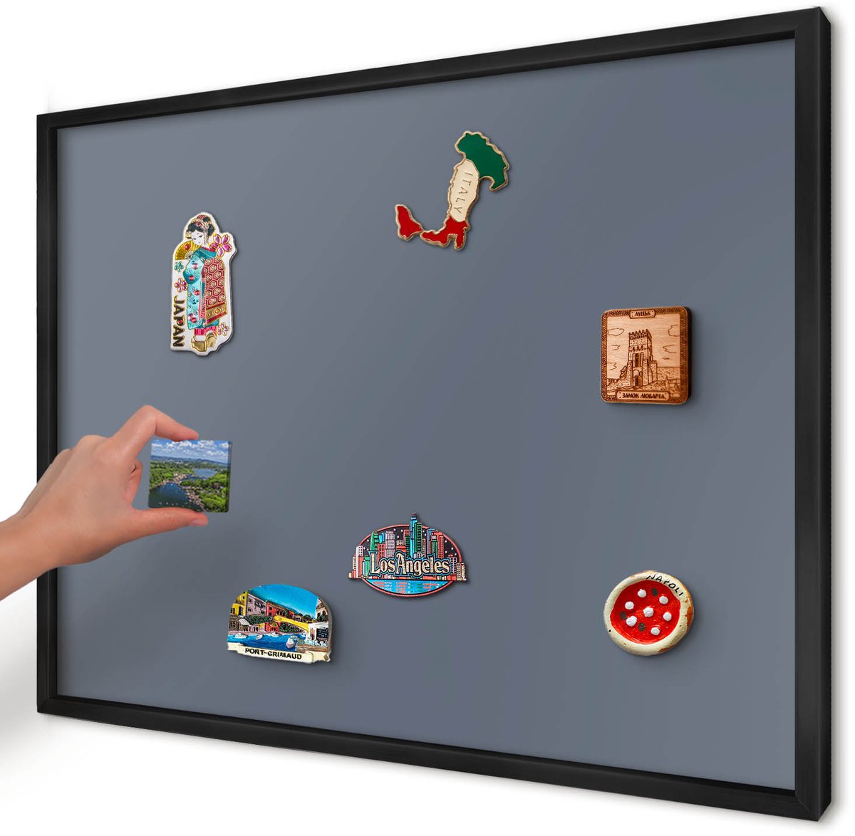 Artprintcave Marine Magneetbord mit Zwart Frame - 70x50 cm - Koelgrijs Memobord Keuken - Minimalist Magneetbord Voor Foto's - Achtergronden En Patronen