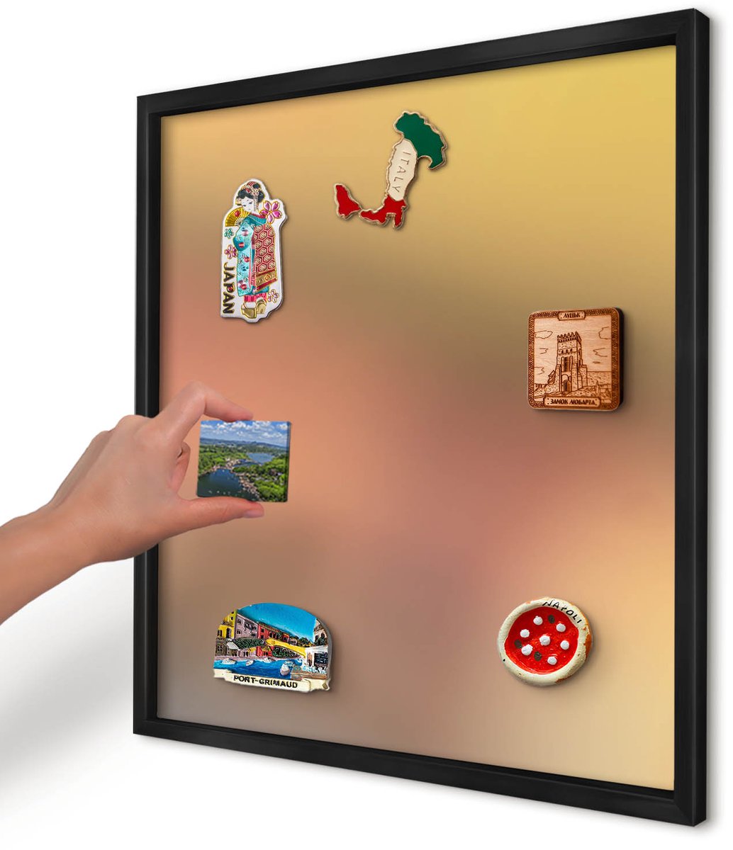 Artprintcave Geel Magneetbord mit Zwart Frame - 50x50 cm - Kleurrijke Gloed Magneetbord Voor Foto's - Abstract Magnetisch Bord - Abstractie