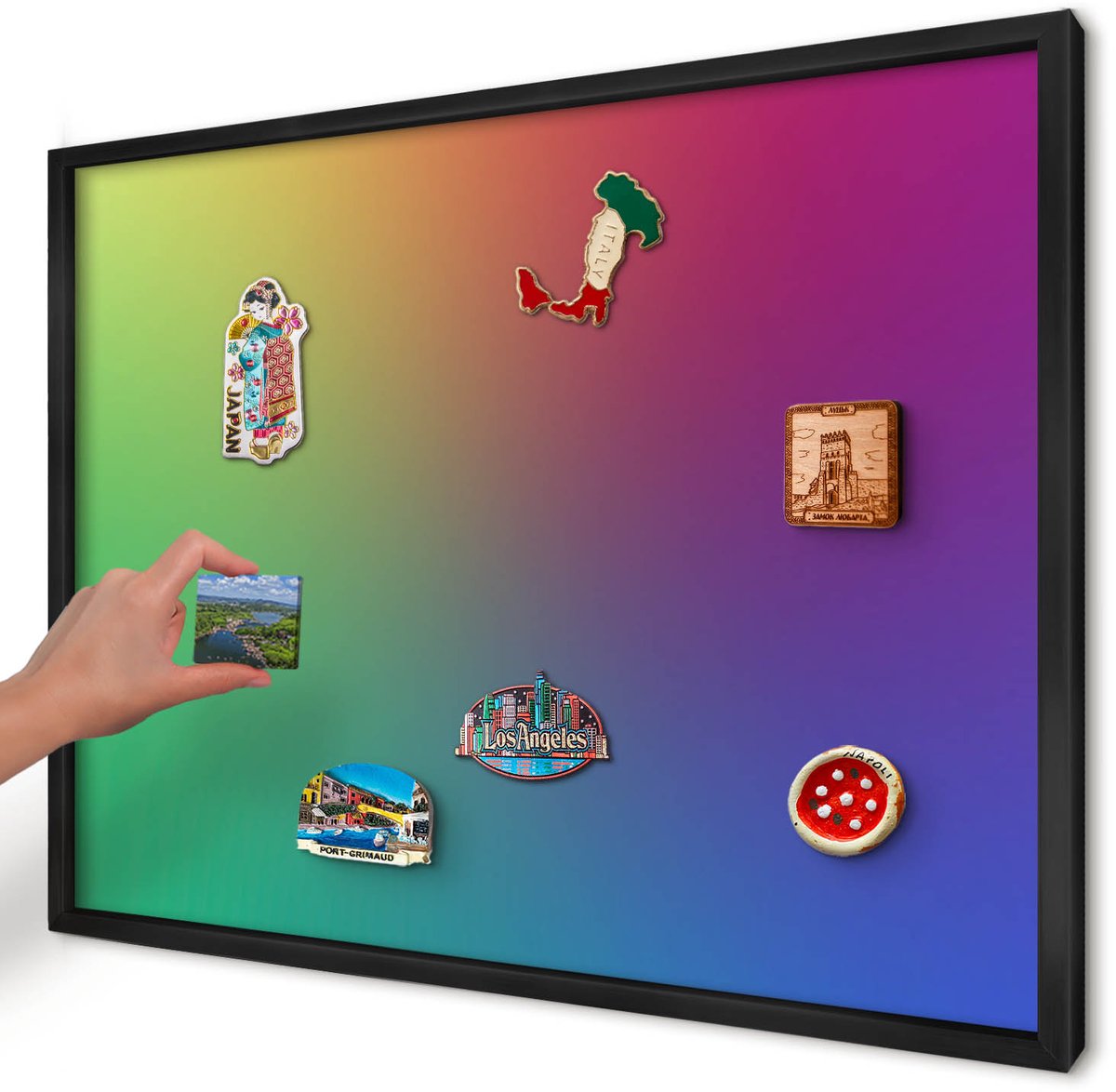 Artprintcave Groente Magneetbord mit Zwart Frame - 70x50 cm - Regenbooggradient Wandbord Magnetisch - Abstract Magneetbord Voor Keuken - Abstractie