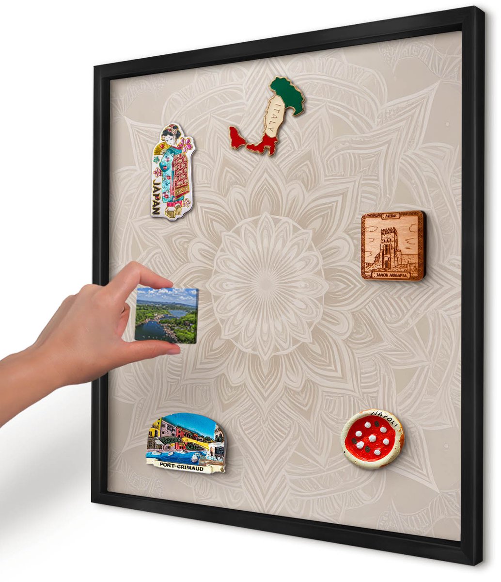 Artprintcave Beige Magneetbord mit Zwart Frame - 50x50 cm - Mandala-Patroon Notitiebord - Minimalist Magneetbord Voor Keuken - Abstractie