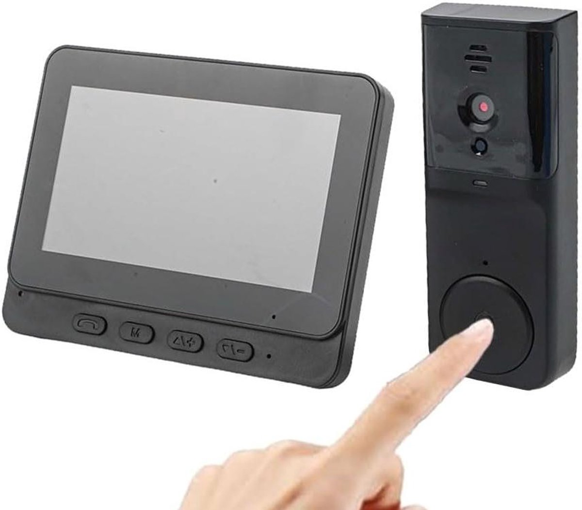 Draadloze Videobel - Deurbel met Camera - Thuisbeveiliging - Geen Wifi Nodig - 20x16x6CM - Grijs