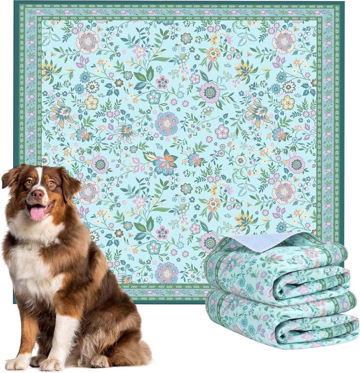 Wasbare Puppy Pads Set van 2, Waterdichte Training Pads met Bloemenpatroon, Herbruikbare Hondentoilettips voor Incontinentie, Potty Training en Speelruimte 122 x 122 cm