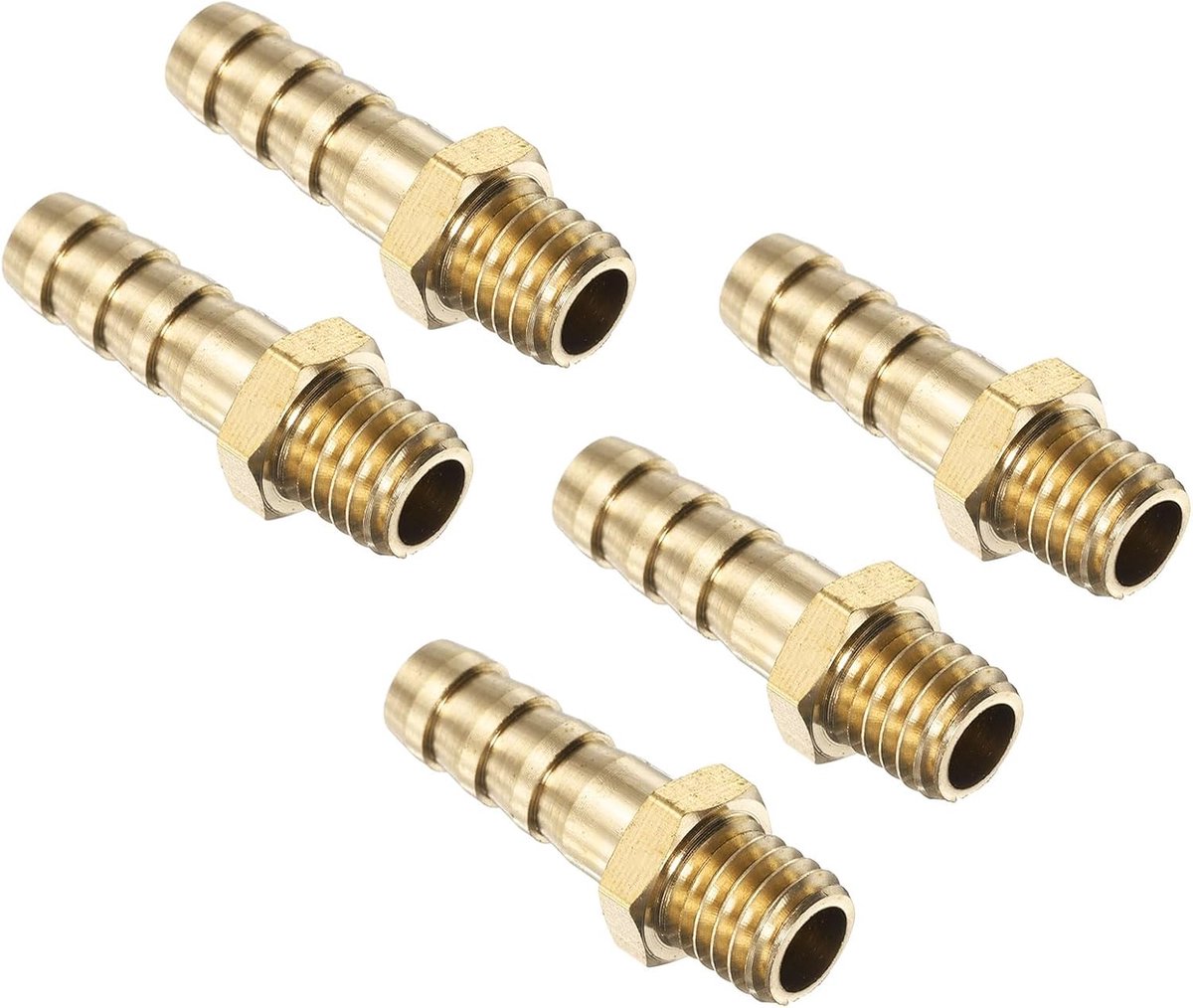 5 stuks messing slangaansluitingen metrisch M8-1.25 mannelijk naar Barb passende slang ID 6 mm schroefdraadaansluitingen buisfitting adapter connector voor water, brandstof lucht