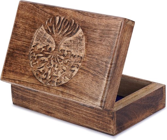 Wood Bruine Handgesneden Sieraden Opbergdoos met Centrale — afbeelding 5