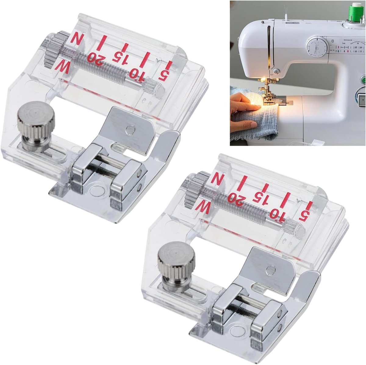 Verstelbare biaisband-naaimachines voor vlak en zoom, 2 stuks, met snelspanvoet en breedte van 5-20 mm, ideaal voor diverse stoffen en merken