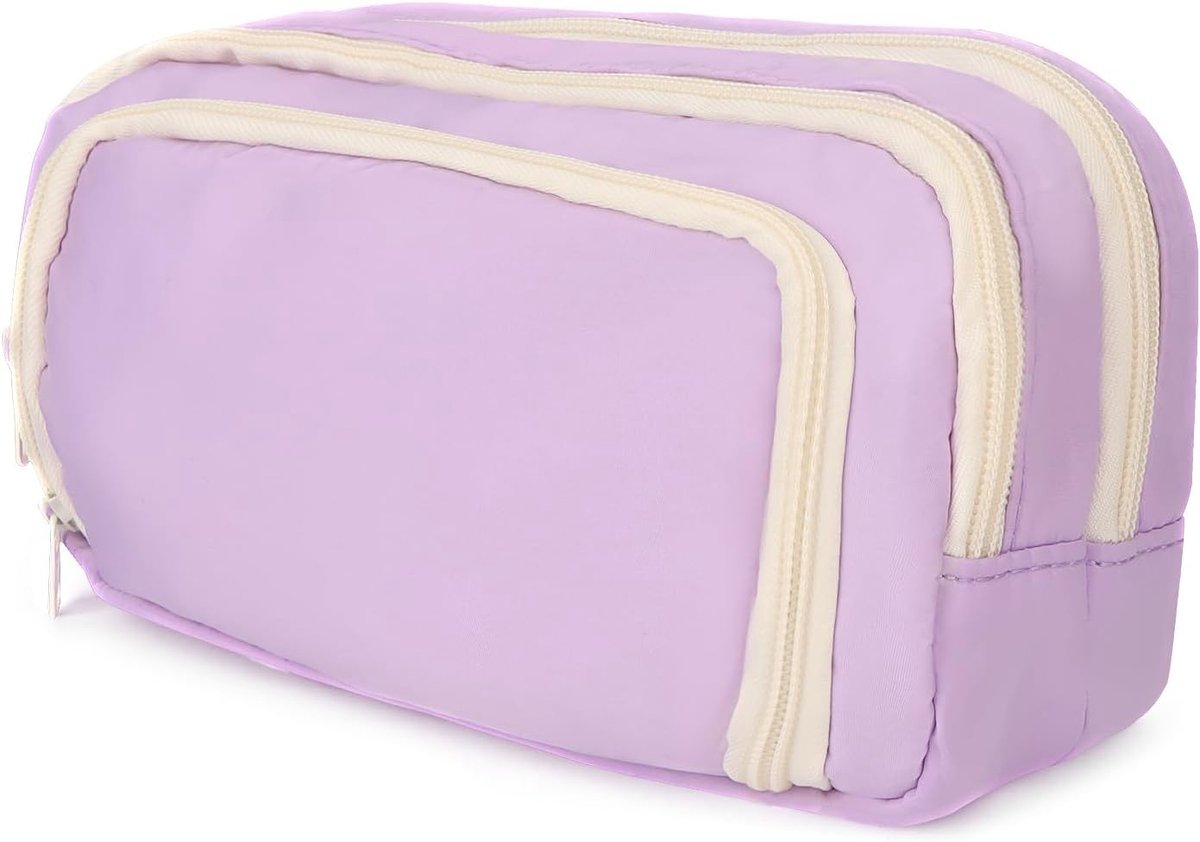 SnelShoppen - Grote Pennenhouder met 3 Compartimenten voor School en Kantoor, Stijlvolle Pennenbak voor Meisjes met Decoratieve Patches, Hoge Kwalitei
