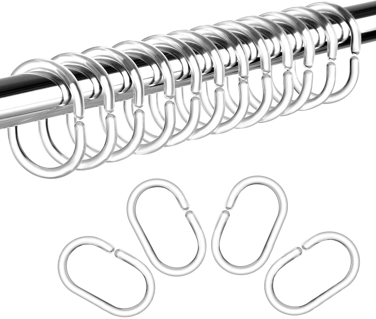 Ringen, ophangers, transparante douchegordijnringen, kunststof ringen C voor douchestang