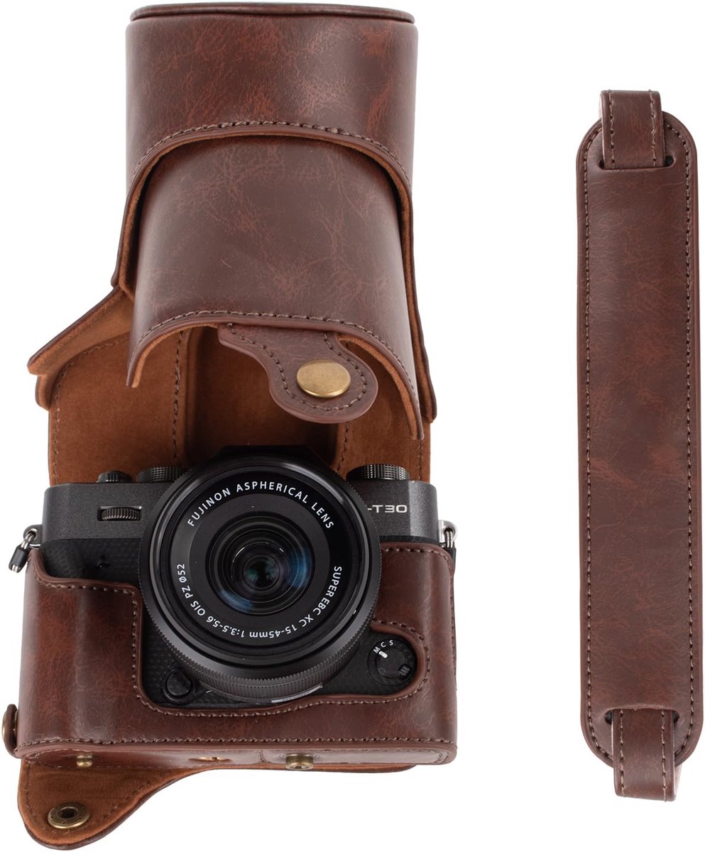 kinokoo PU lederen tas voor FUJI X-T30 / X-T20 / XT10 met 16-50 mm en 18-55 mm lens, Fujifilm X-T30 beschermhoes met schouderriem