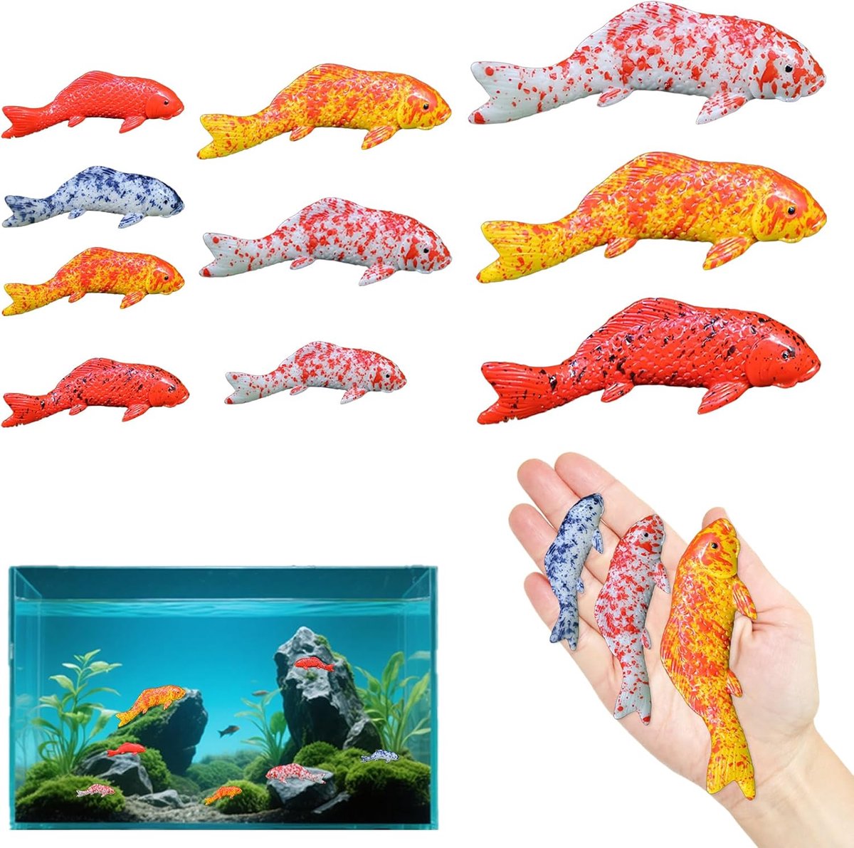 SnelShoppen - Plastic Vissen Decoratie Set - Realistische Aquarium Ornamenten - 10 Stuks - Diverse Maten - Duurzaam Plastic - Kleurrijk - Voor Onderwa