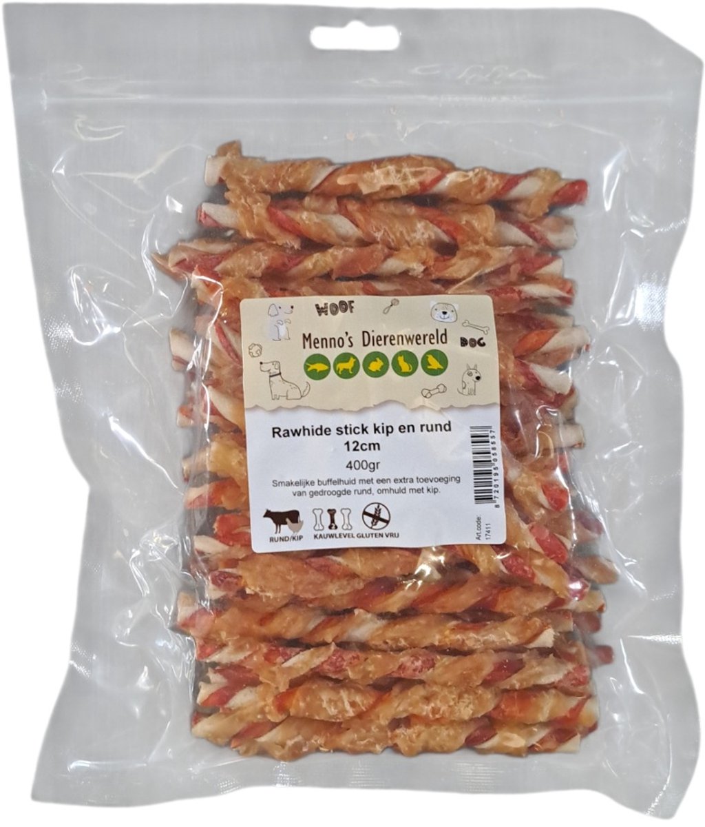 Zoolekker Rawhide stick kip en rund 12 cm - smakelijke hondensnack in varianten van 100 g en 400 g 400 Gram