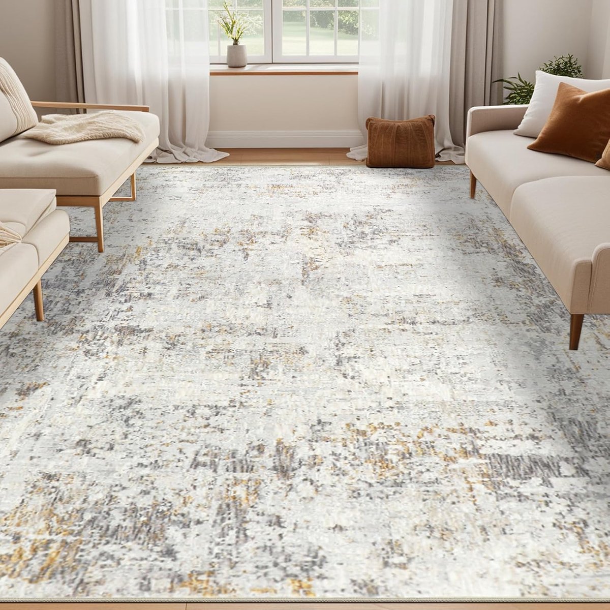Beige abstract tapijt, woonkamer, 200 x 300 cm, slaapkamer, tapijt