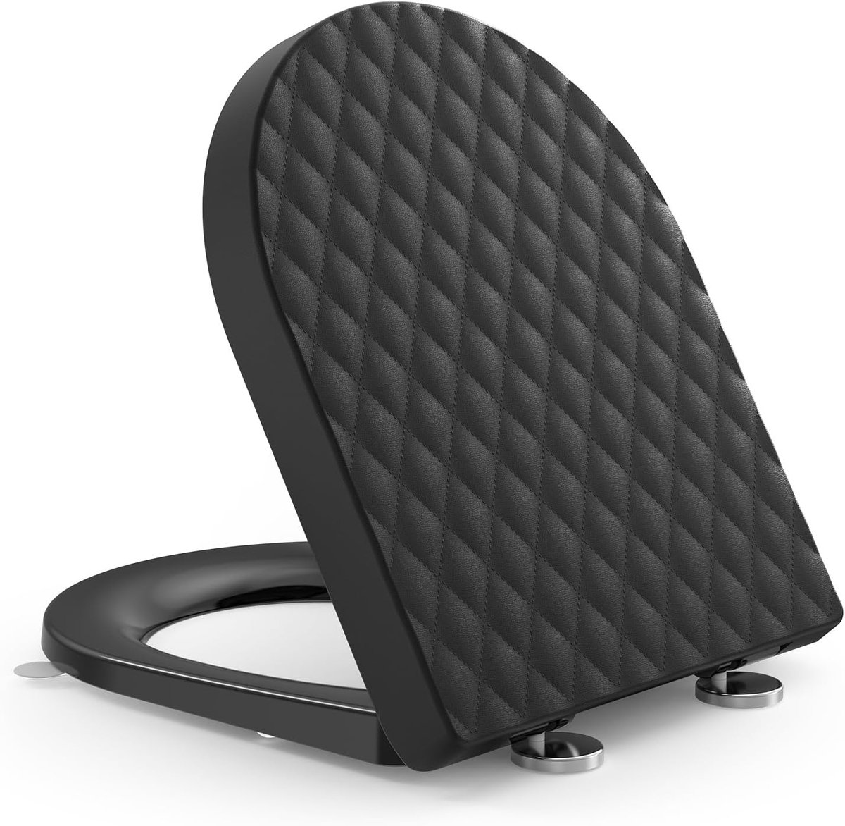 PRO Toiletbril met softclosemechanisme, D-vorm, toiletdeksel met moderne diamantstructuur, [kort], zachtdicht, krasbestendig en stil, afneembaar, eenvoudige montage, 43,5 x 36,2 cm