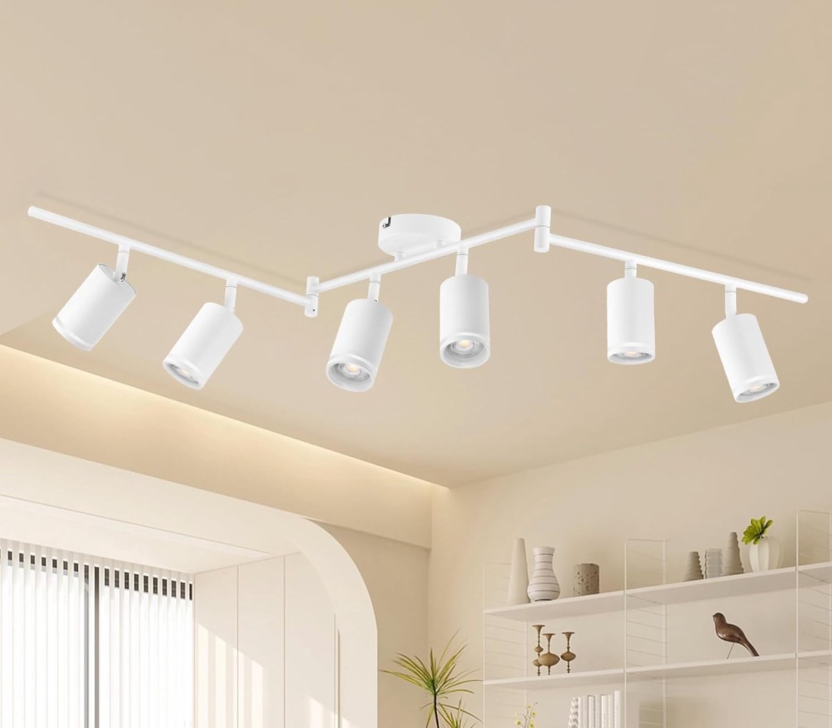 Plafondlamp, 6 spots, led, modern, wit, plafondlamp, led, draaibaar, aluminium, binnenverlichting, acryl, plafondverlichting, draaibare spot met GU10-fitting, voor woonkamer (zonder lamp)