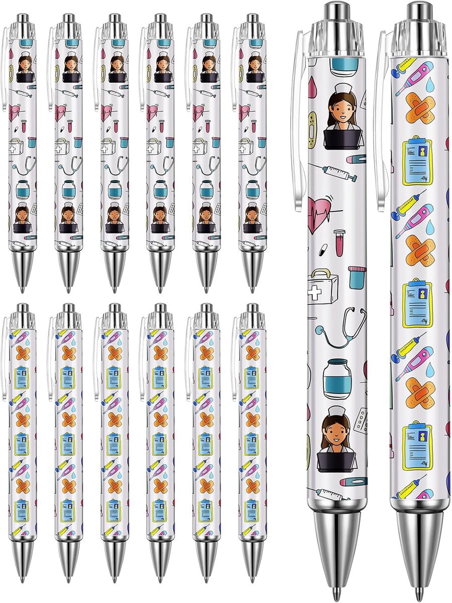 12 Balpen Leuke Verpleegster Pennen Intrekbare Dokterstift Cartoon Accessoires Verpleegkundigen Grappige Geschenken (12, Klassiekers)