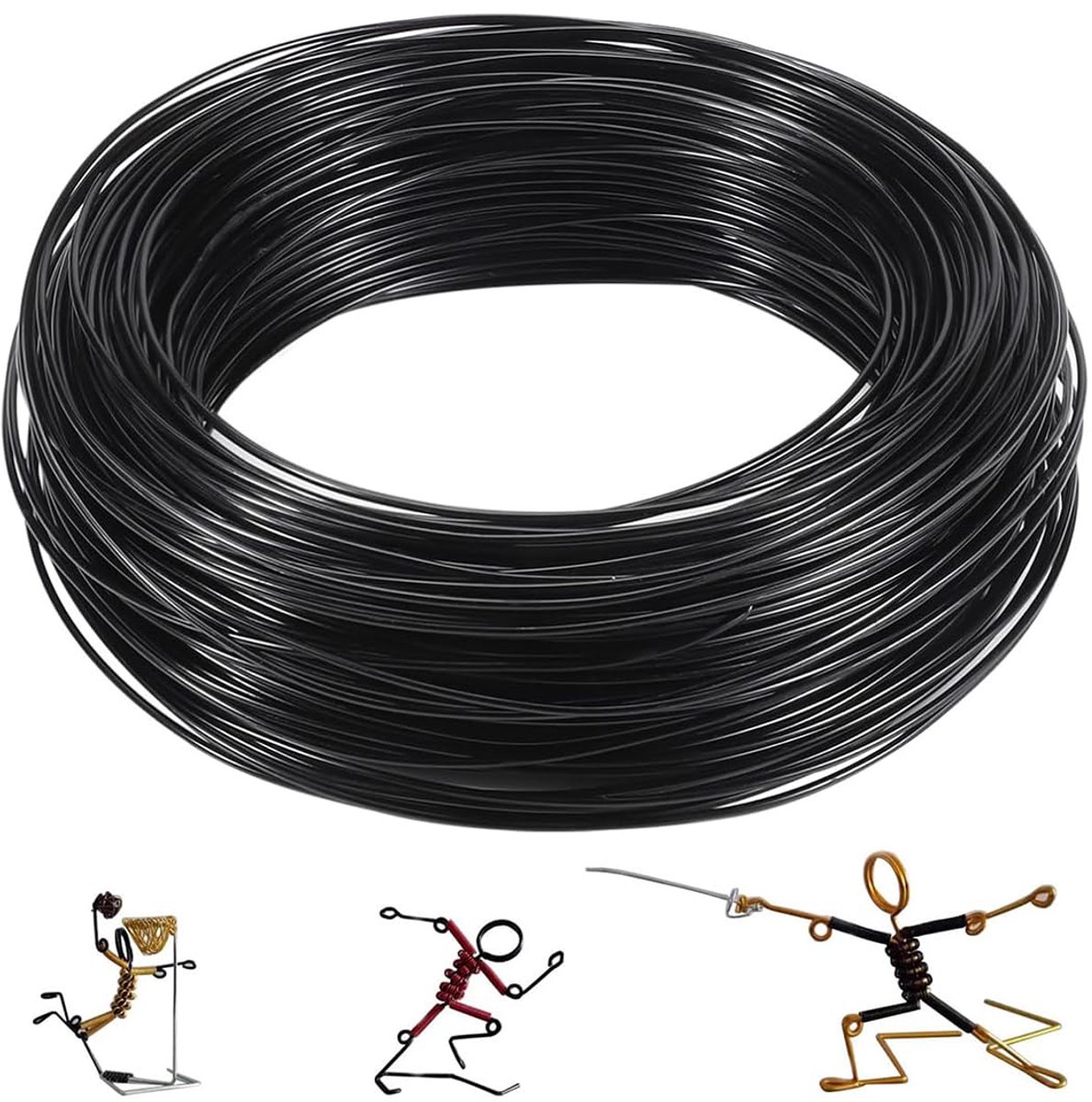 Draad, 1 mm x 50 m, zwart, aluminiumdraad voor knutselen, sieradendraad, modelleerdraad, roestvrij voor doe-het-zelf, sieraden, kunst en decoratie.