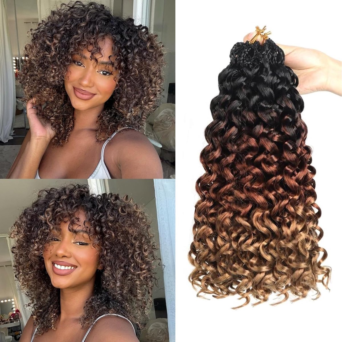 Curl gehaakt haar 14 inch 8 verpakkingen voorgelust oceaangolf gehaakt haar diep gedraaid gehaakt synthetisch vlecht haar voor vrouwen (1B/30/27, 14 inch)
