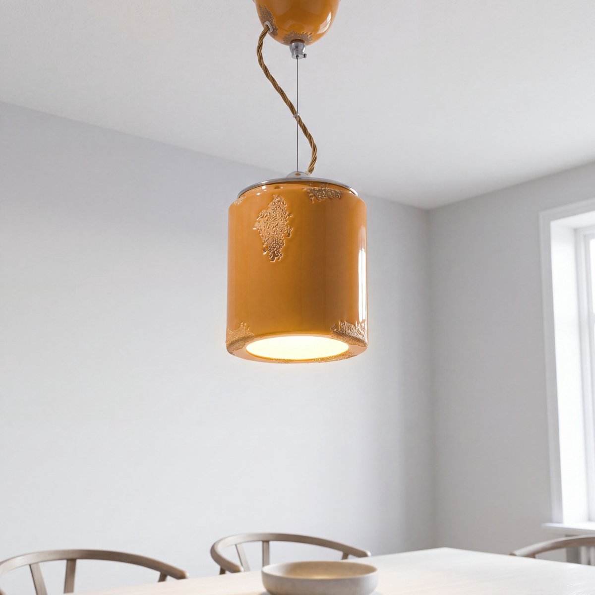 Licht-Erlebnisse - Paolia - Hanglamp - E27 - van - Keramiek - in - Geel shabby antiek