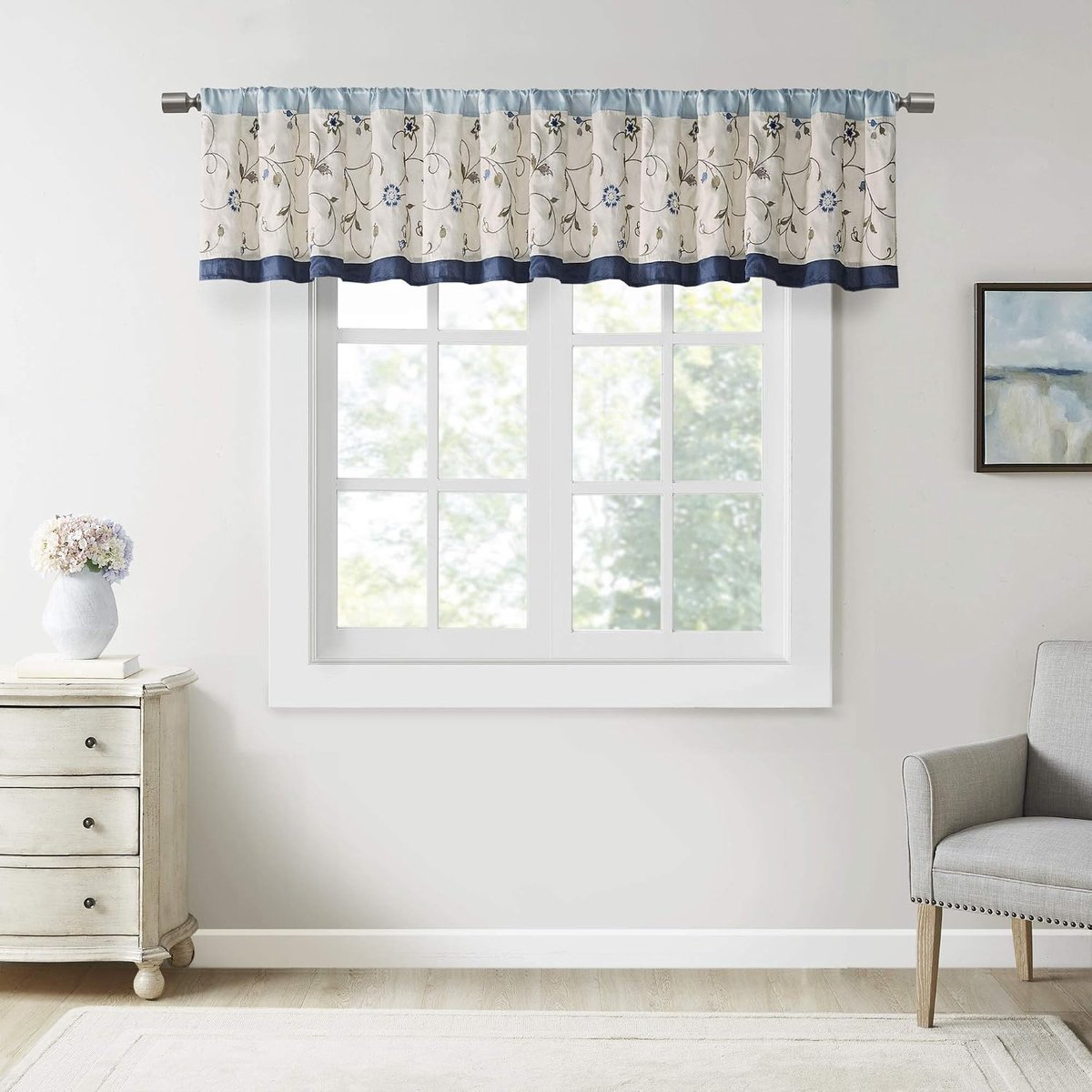 geborduurd venster Valance Navy 50" x 18"