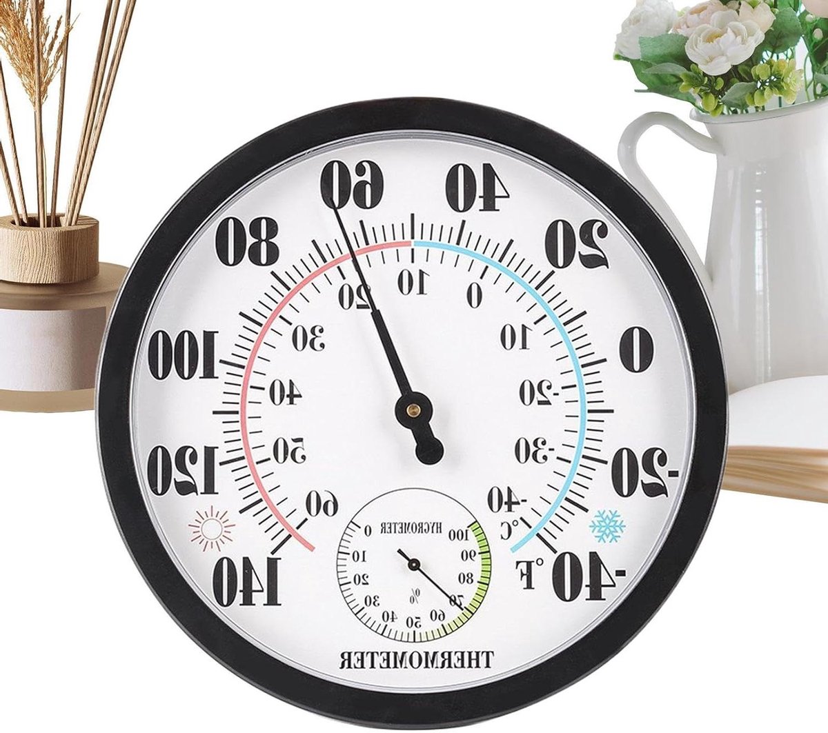Thermo-hygrometer Analoog - Temperatuurmeter Vochtigheidsmeter - Klimaat Bewaken - Grote Wijzerplaat - 25 cm - Wit