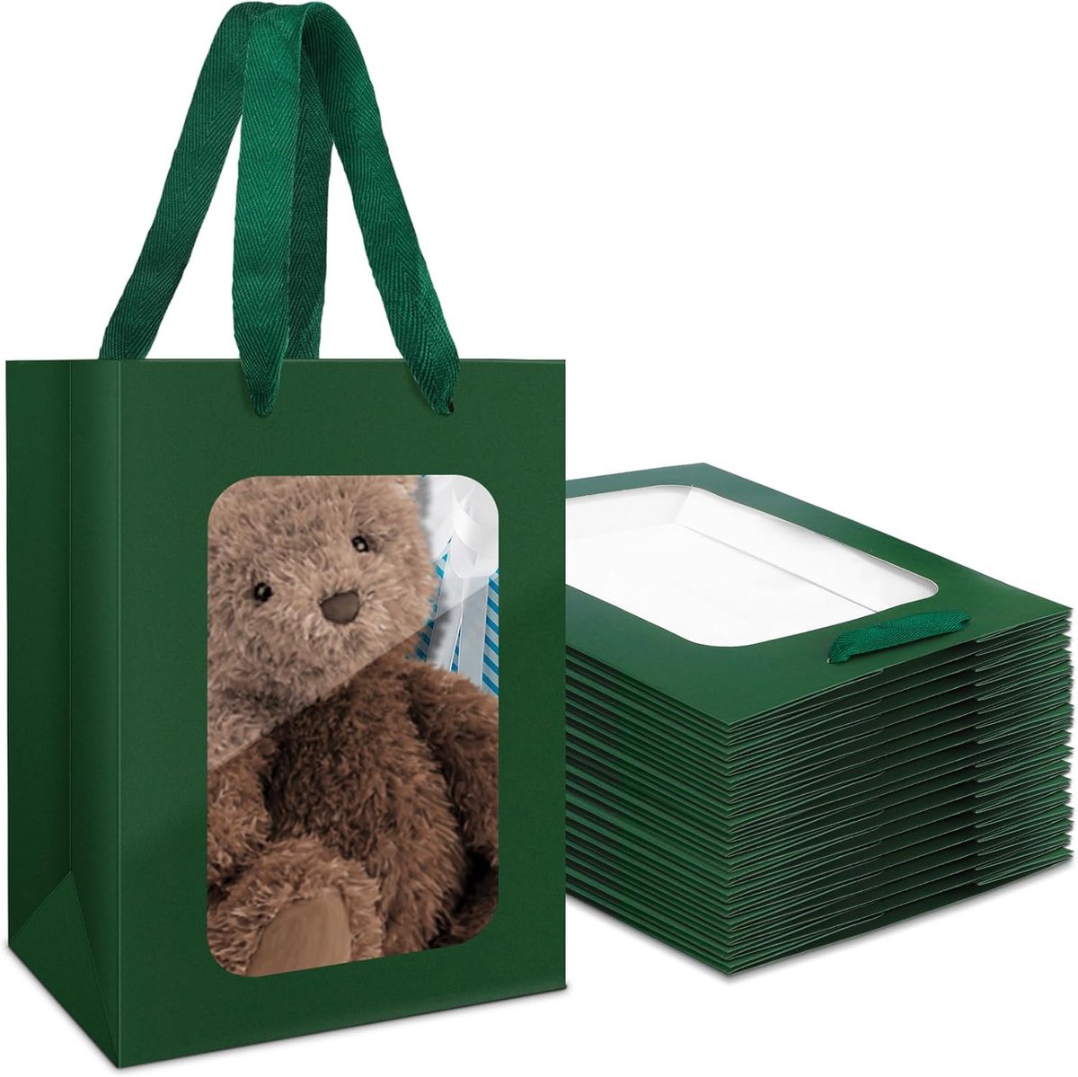 Geschenktassen met Venster - 20 Stuks Donkergroene Geschenkzakken met