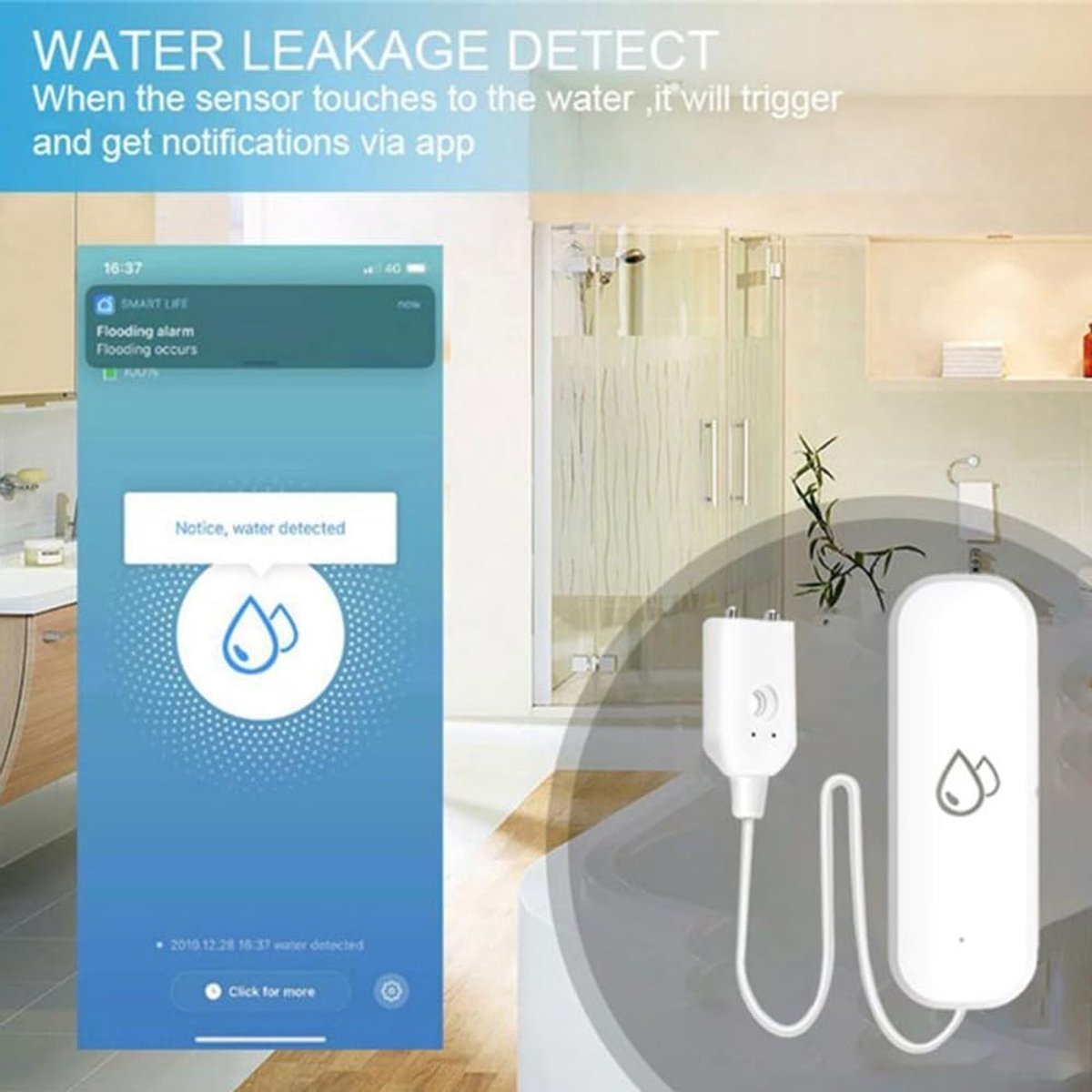 Alarmmelding, Voor Tuya WiFi Water Sensor, Voor Zigbee Smart Flood