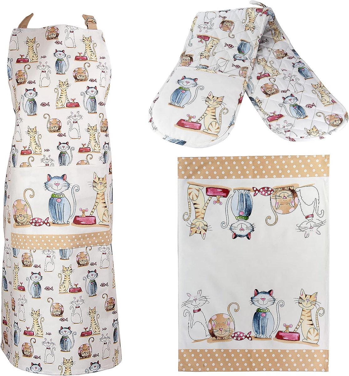 Dog Gift Company Keukentextiel Cadeauset 3-delig met Blije Katten