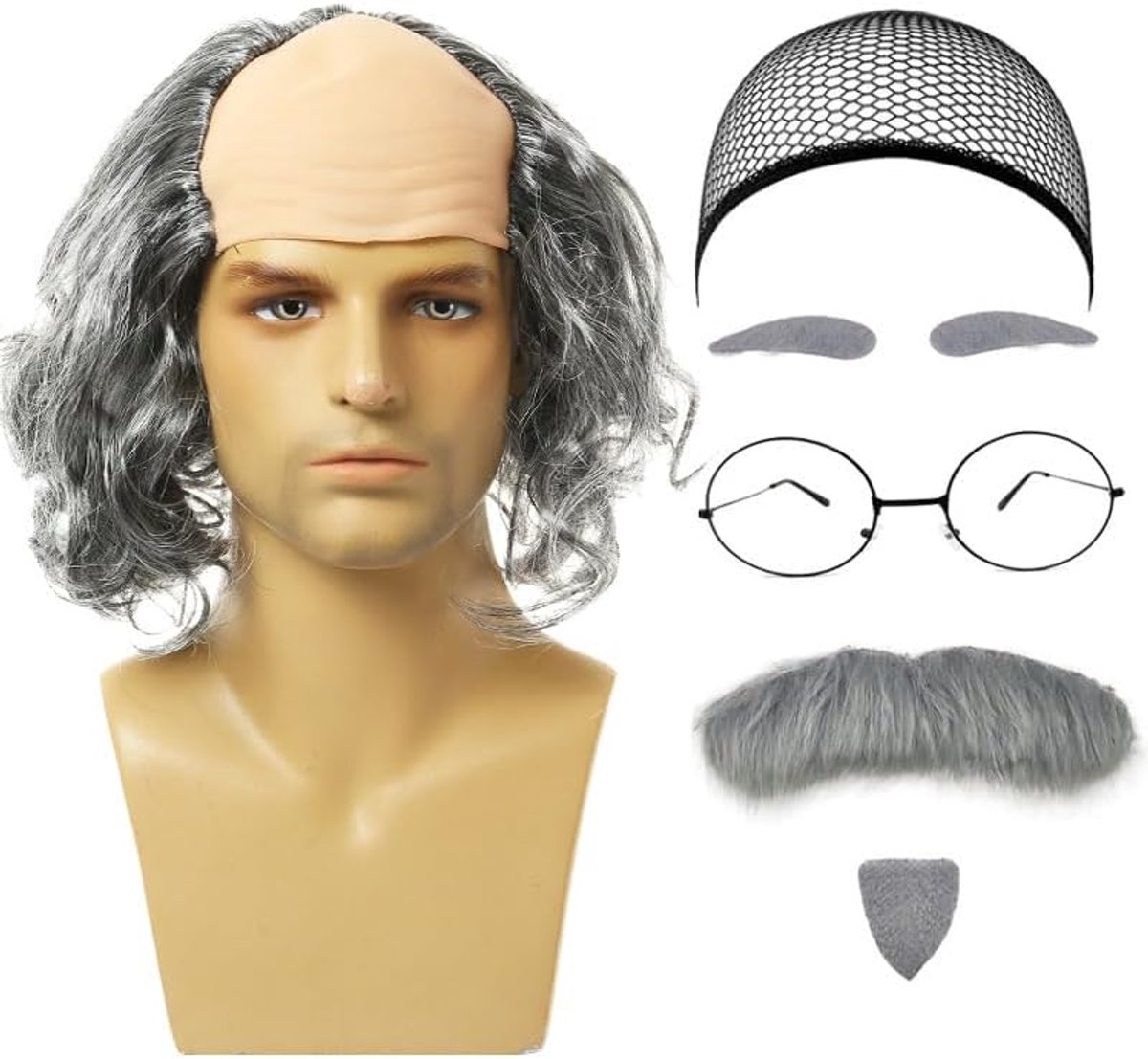 7 stuks kale pruikenset heren fancy dress pruik opa pruik kale mannen
