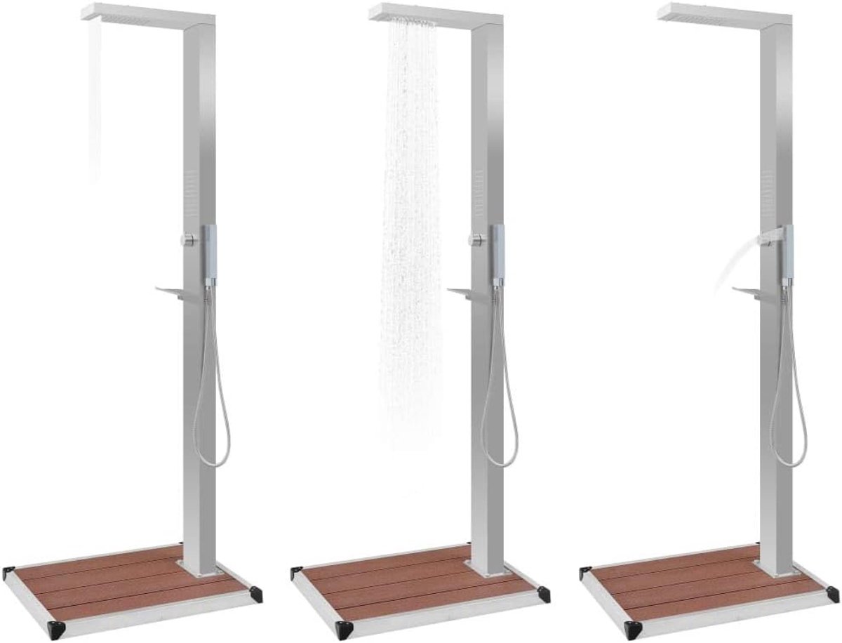Buitendouche met douchebak - Tuindouche RVS - Ontspannen Buiten - Regen Waterval Massage - 210 cm hoog - Zilver Bruin thumbnail 4