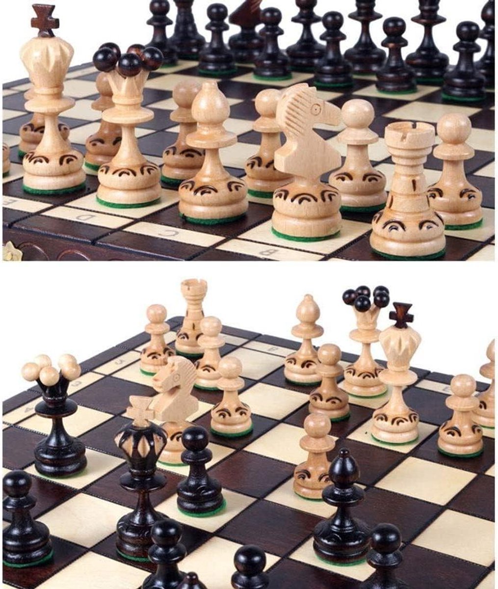 Schaakspel Houten Bord - Schaakset Opvouwbaar - Reizen en Opslag - Magnetisch en Inclusief Opbergvak - 36 x 18 cm