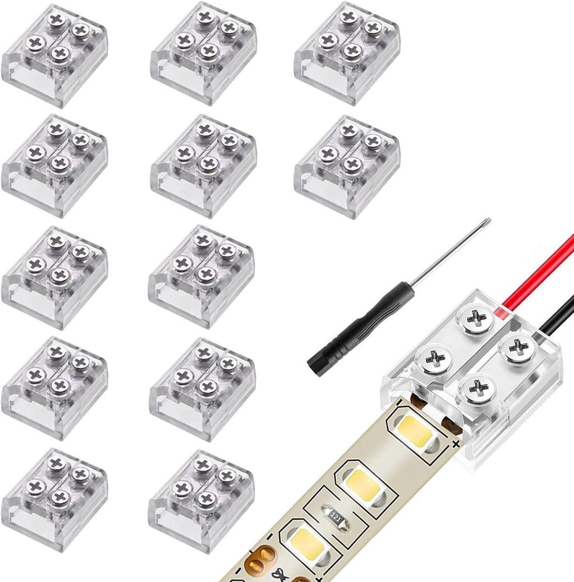 12Pack led Licht Strips Connectoren 8mm 2 Pin Solderless Transparante 5 V 12 V 24 LED Tape Licht Connectoren