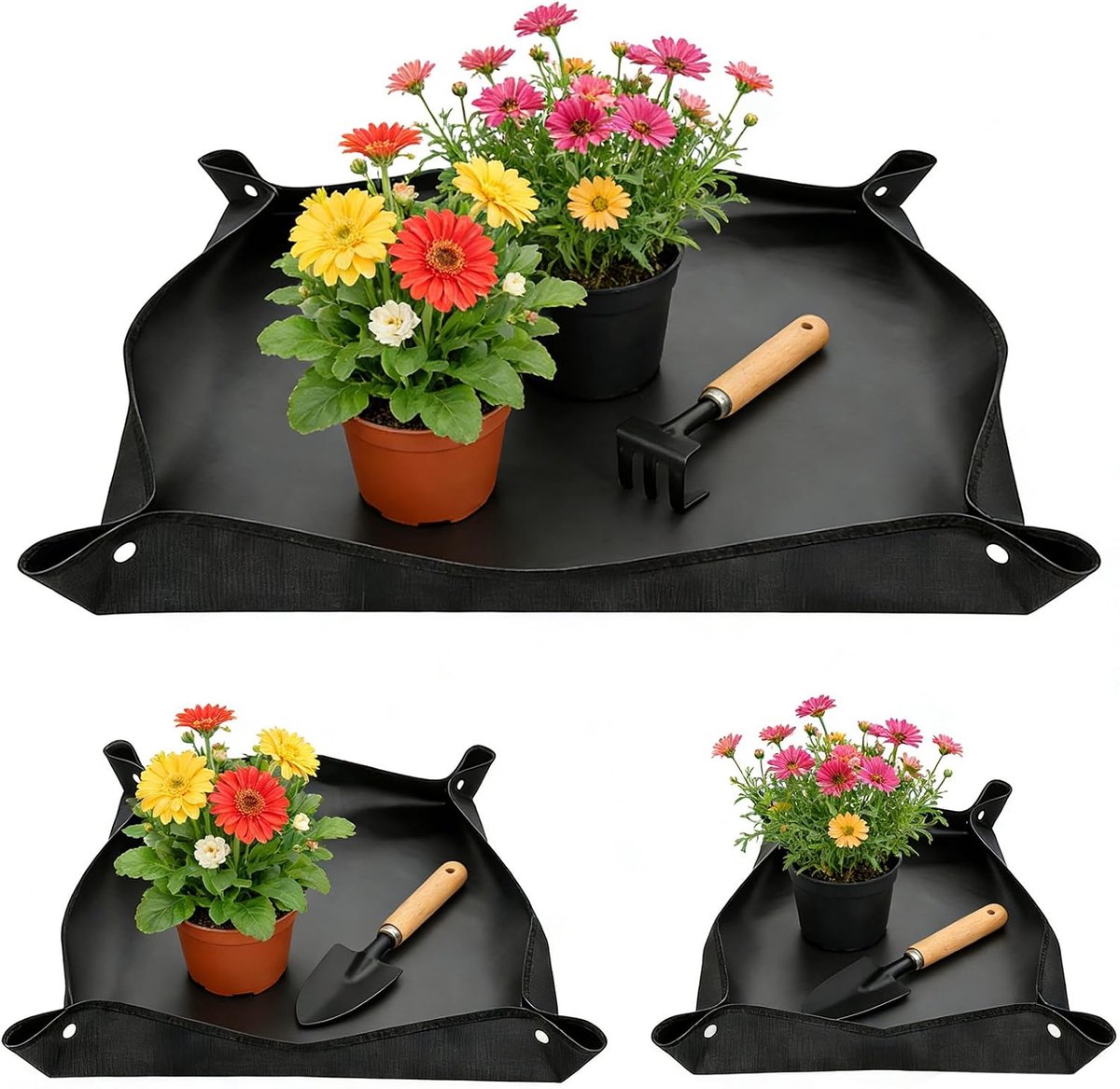 3 stuks plantenmatten, 50 x 50 cm/66 x 66 cm/75 x 100 cm, waterdichte plantenmat, tuinmat, opvouwbare plantenonderlegger, waterdicht, plantenmat, verpotmat, verplantmat voor verpot, zaailing