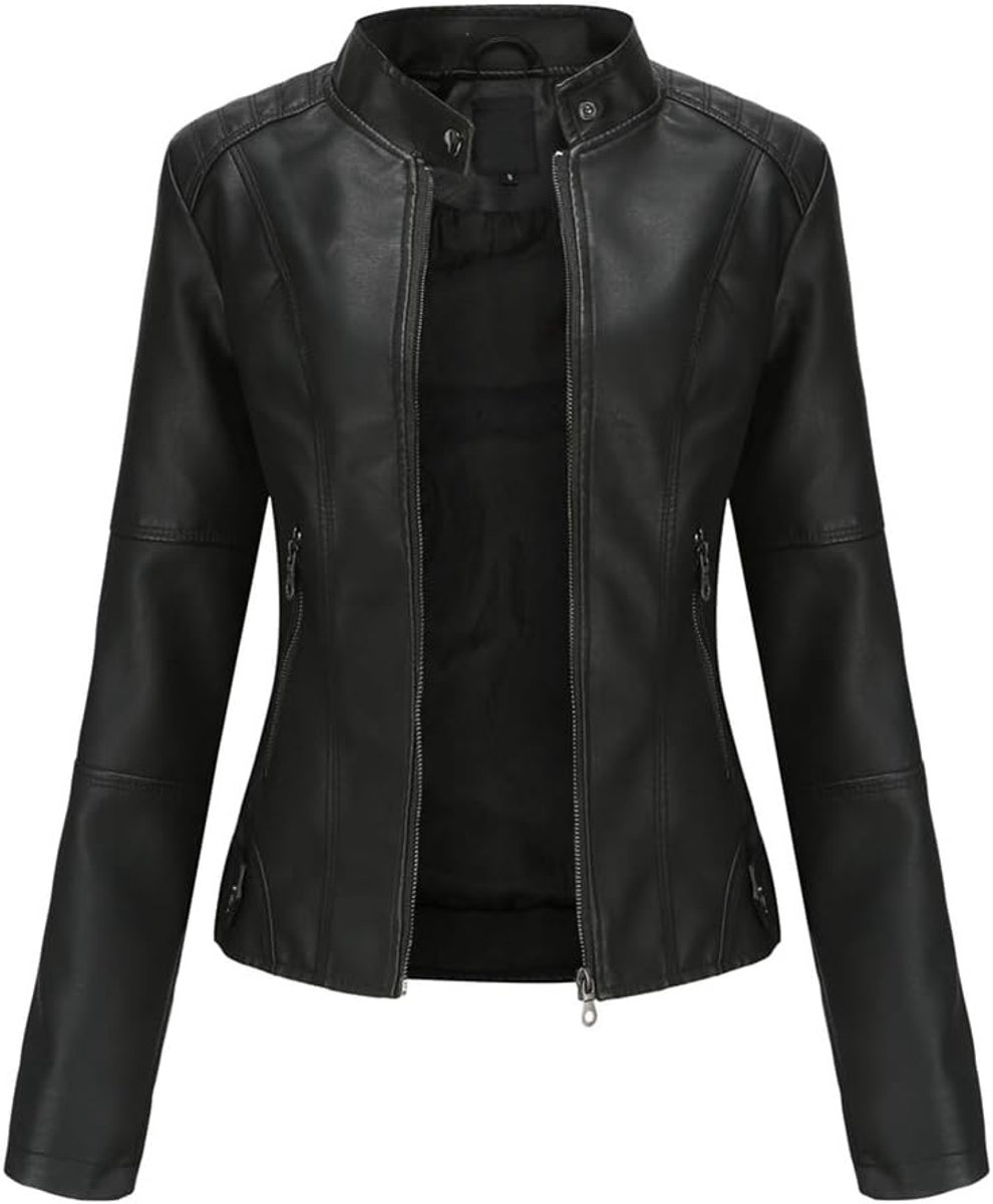 Damesjas van PU-leer, bomberjack, motorjas, dames, kunstleer, biker, met ritssluiting, warm, casual.