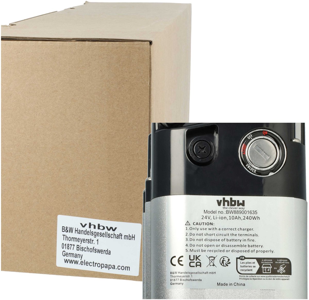 vhbw-accu compatibel met Hofer-e-bike (10,4 Ah, 24 V, Li-ion, incl. oplader) - zwart-zilver