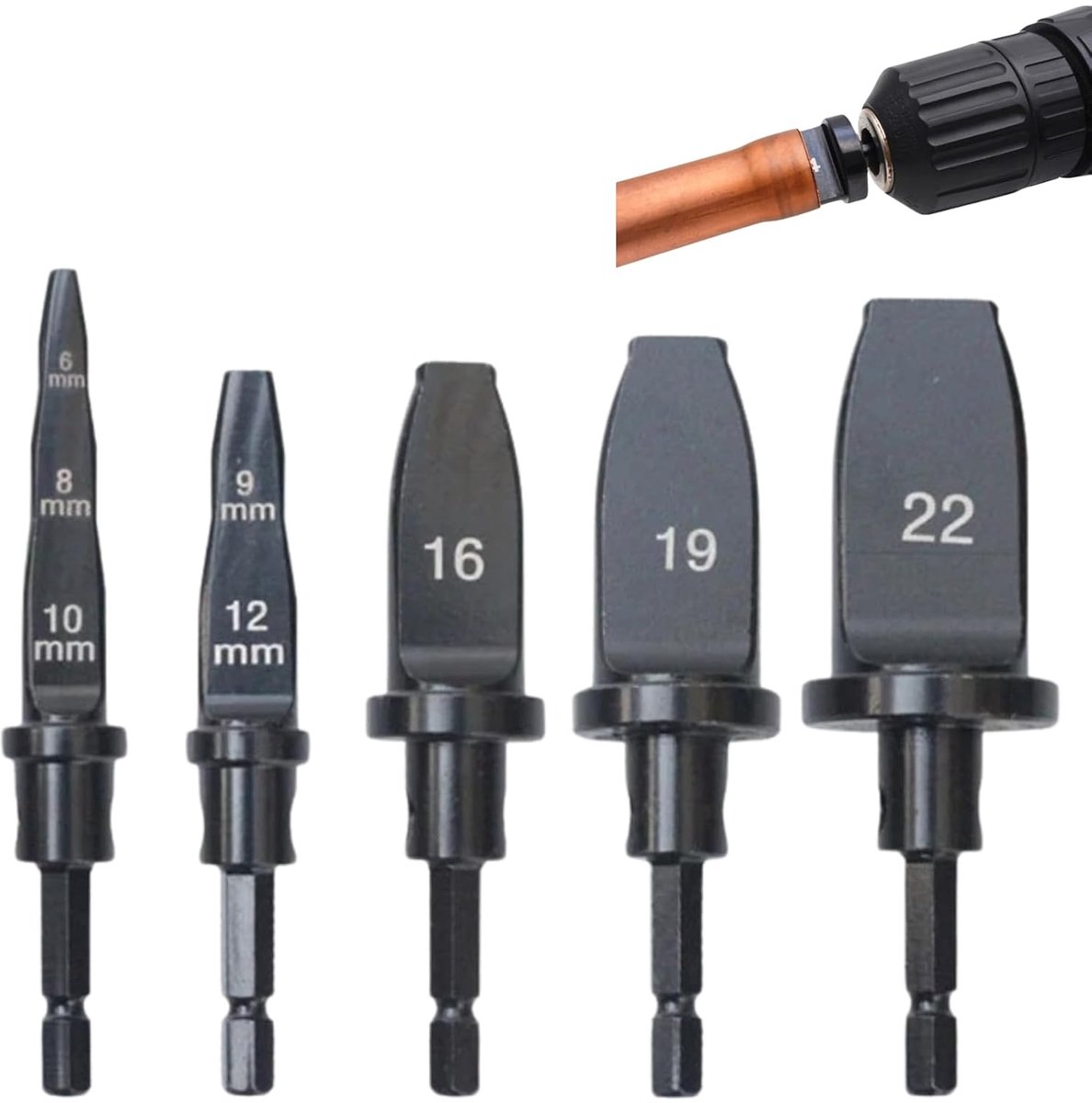 Buisexpanderset, 5-delige koperen expanderbuis, buisexpander koperen buis, staucgereedschap boorset 6/8/10 mm, 9/12 mm, 16 mm, 19 mm, 22 mm (metrisch)