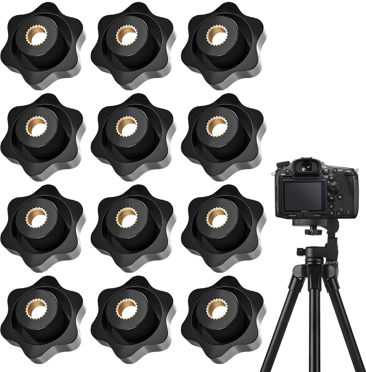 12 stuks M8 stergreepmoeren met koperen kern, klemmoeren voor machinebouw en meubelapparatuur, 32 mm diameter, kunststof zwart, duurzame bevestigingsoplossingen